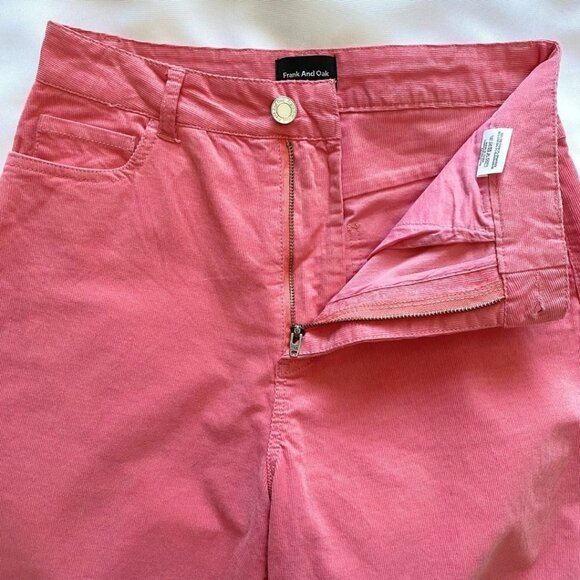 FRANK AND OAK BUBBLEGUM PINK CORDUROY HIGH RISE WIDE LEG PANTS - 2 - Picture 6 of 9